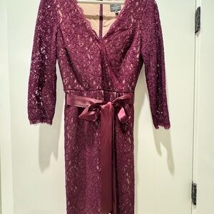 Adrianna Papell Burgundy Lace Long Sleeve Dress